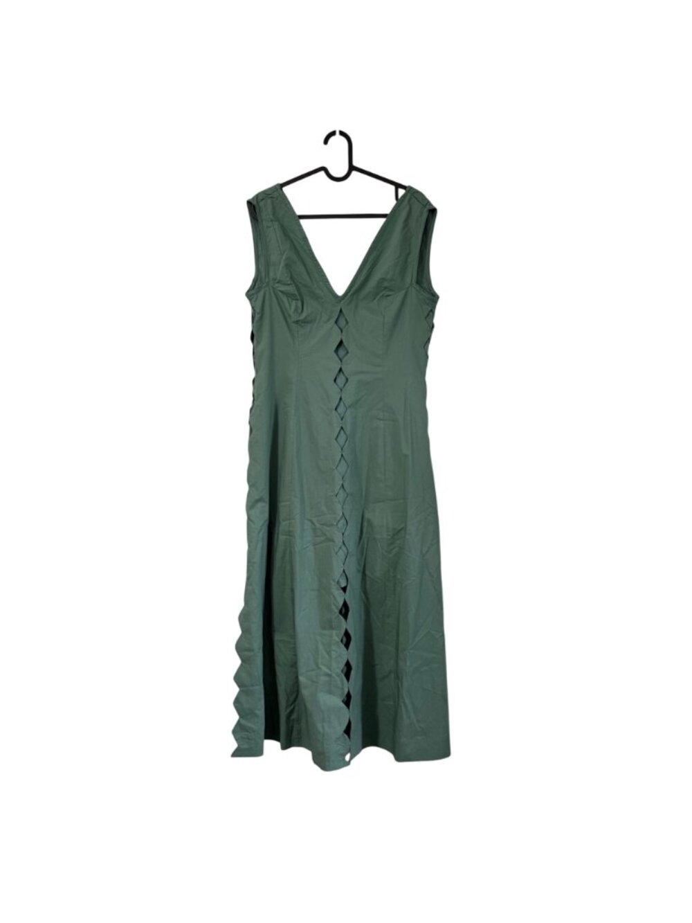 Sleeveless Green Midi Dress with Scalloped Cutouts - Picture 3 of 8